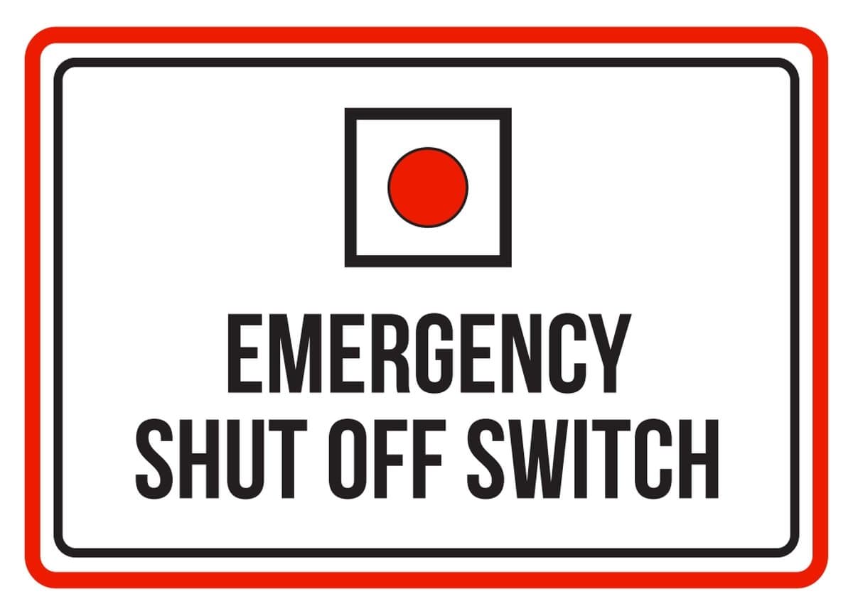 iCandy Products Inc Emergency Shut Off Switch Red, Black and White Business Commercial Safety Warning Small Sign, Metal, 7.5x10.5 Inch