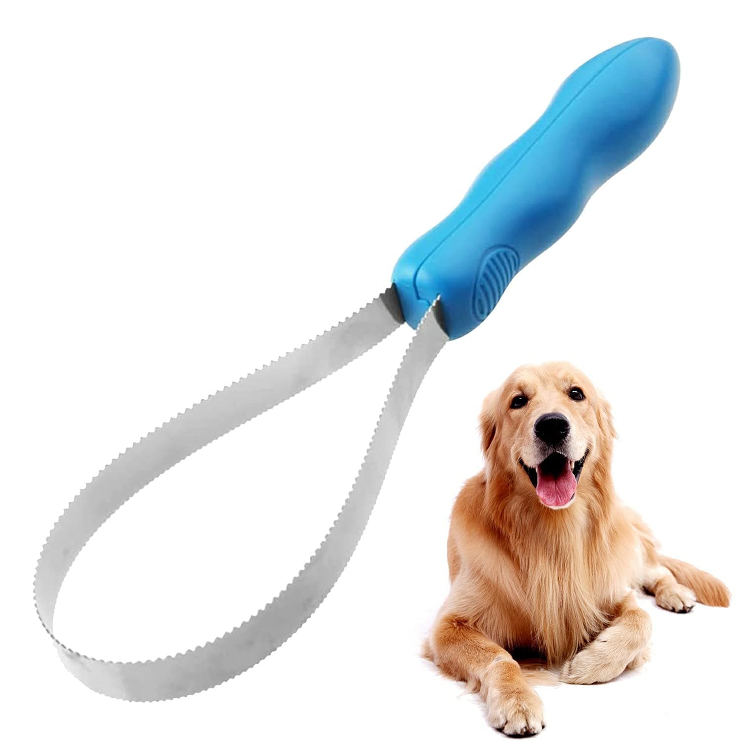 Dog Deshedding Loop Brush, 1PC Double-Sided Shedding Blade,Dogs Shedding Brush,Stainless-Steel Grooming Tool,Dog Shedding Tool with Stainless Steel Blade for Dog and Cat, Blue (Blue)
