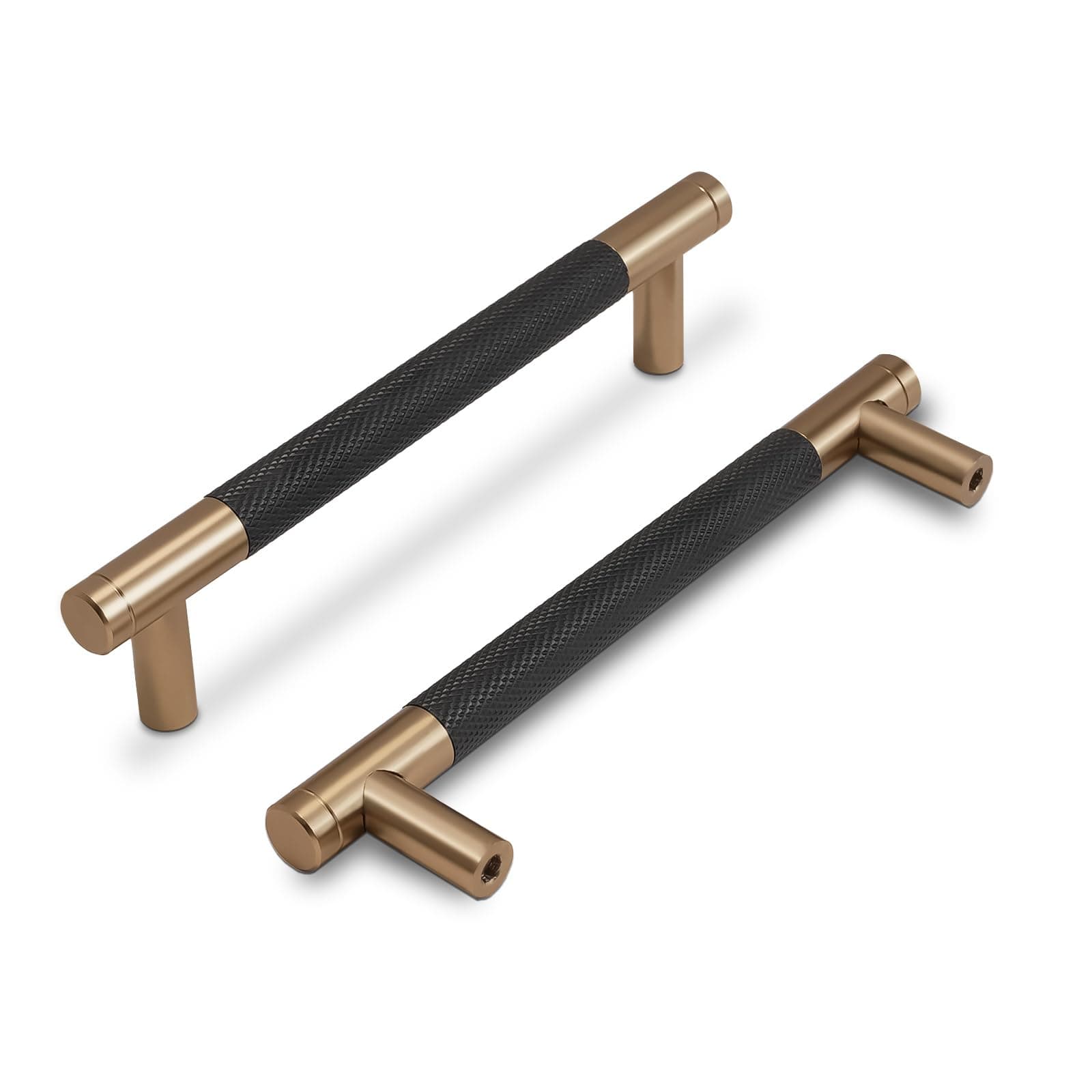 COTYKILEY 10 Pack 5 Inch(128mm) Black and Champagne Bronze Knurled Cabinet Handles Knurled Kitchen Cabinet Pulls Cabinet Door Handles Kitchen Cabinet Hardware
