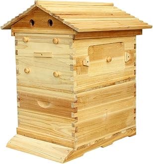 Bee Hives Starter Beekeeping Kits Flowing Honey Bee Hive Box Starter Kit, with 7 Brood Frames Built-in Honey Extraction System System for Backyard Beekeeping Cabin Style Beehive