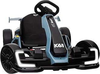 KerryYoo K61 Go Kart Electric Drift Kart with Length Adjustable Seat, 24V Outdoor Ride on Toy with 4 Speed Mode, Crazy Kart for Kids 6-12 Years Old, Fast 300W Motor, 8.5 MPH, Bluetooth - Blue