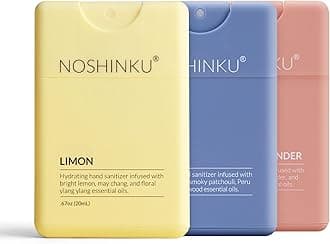Noshinku - Refillable Hand Sanitizer Discovery Deux 3-Pack, Travel Size Spray, Hydrating Botanical Oils, Natural Ingredients, All Natural Fragrances, Sugarcane Derived Alcohol, No Parabens, No Dyes
