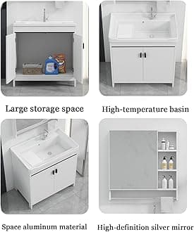Bathroom Vanity with Ceramic Sink, Modern Bathroom Cabinet, Wooden Double Door Laundry Tub, Quick Assembly Hand Basin Washing Station for Garage, Restaurant, Laundry Room(91*48*82CM/35.8*18.8*32.2IN)
