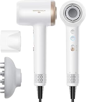 Hair Dryer, Wavytalk Turblow Pro Fast Drying Blow Dryer with Diffuser, High Speed Hair Dryer with 110,000 RPM, Pro Negative Ions for Less Damage, Frizz Smoothing 3 Speeds & 3 Temps, White