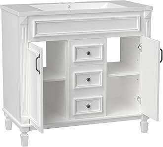 LZ LEISURE ZONE 36'' Bathroom Vanity Without Top Sink, Cabinet Only, Modern Bathroom Storage Cabinet with 2 Soft Closing Doors and 2 Drawers, White