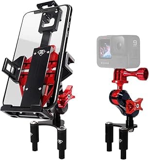 Metal Motorcycle Phone Mount Holder with Action Camera Mount, Compatible with Ducati Panigale V4, V4S, 959, 939/950(Super Sport/S), 848, 899, 1199, 1299, Sturdy and Heavy Duty (Red)