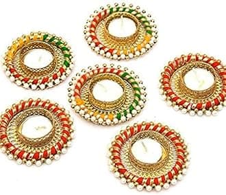 Divyakosh Present Unique Design Metallic Diya Tea Light Candle Holder Rangoli Diya for Home Office Decoration Diwali Gifts TeaLights Set of 6 Pc
