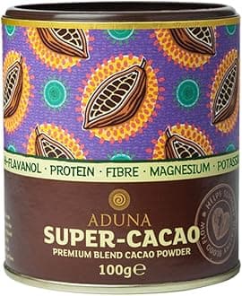 Super-Cacao Powder | 100% Natural Ghanaian Cacao for Heart Health & Energy Support | Natural Vegan Source of Magnesium, Flavanols & Iron | Superfood for Hot Chocolate, Smoothies, & Baking | 100g