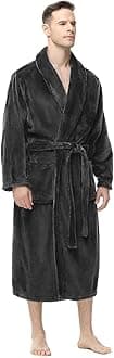 Mens Fleece Robe, Soft Plush Robe for Men, Fluffy Bathrobe with Belt & 2 Pockets