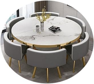 RUANLOV Round Dining Table Set,7-Piece Set With 6 Dining PU leather chairs for Home, Kitchen, Restaurant, Pub, Living Room (D 120CMX120CMX75CM)