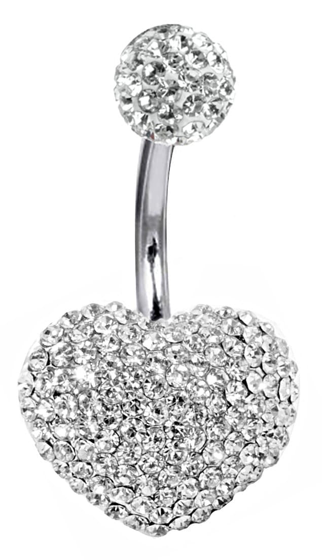 Heart Belly Button Bars - Titanium G23 - Thickness 14G (1.6mm) - AAA+ CZ Crystals - Packed in a Lovely Velvet Bag