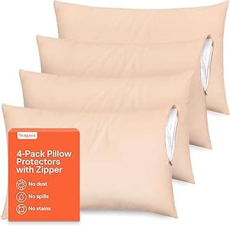 Niagara 4 Pack of Pillow Protectors with Zipper, Queen Size, Effective Dust Protection, Quiet, Stay in Place Pillow Covers, Breathable Case for Pillow Lifespan Extention (20x30 Inches, Beige)