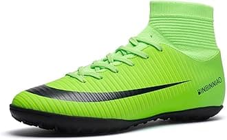 Mens Football Shoes High Top Spikes Youth Outdoor Training Football Shoes Professional Athletic Sports Shoes Turf Trainers, Green 2 R, 6.5 UK