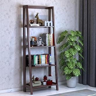 SHIKHA WOOD CRAFT Sheesham Wood 4 Tier Foldable Bookshelf | Multipurpose Wooden Adjustable Display Unit Storage Organizer Stand Furniture for Living Room, Home, Hotel, Office and Lobby (Walnut Finish)