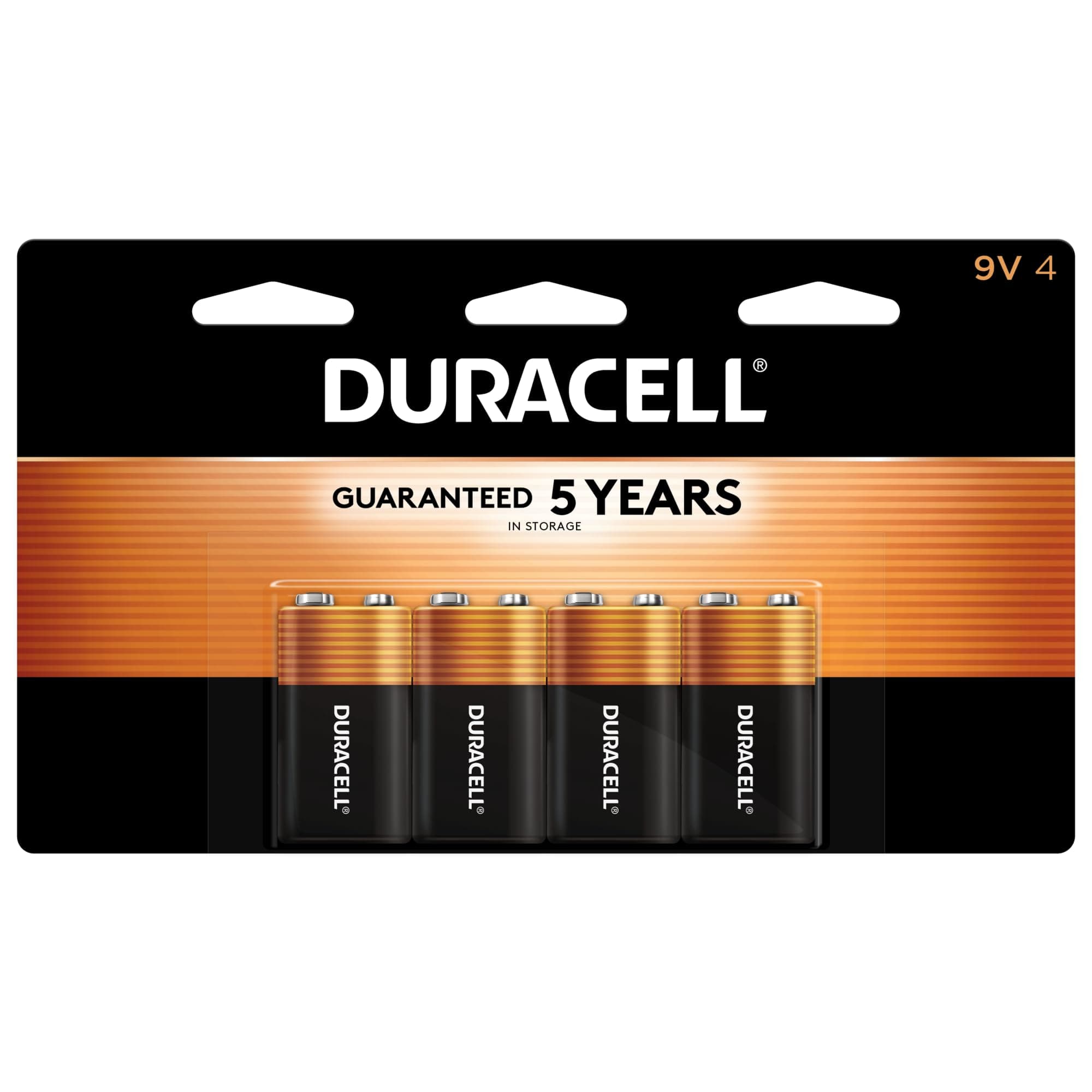 Duracell Coppertop 9V Battery, 4 Count Pack, 9-Volt Battery with Long-lasting Power, All-Purpose Alkaline for Household and Office Devices