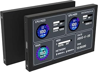 WOWNOVA 5" Computer Temp Monitor, Dynamic Theme Supported, ARGB PC Case Sensor Panel, IPS Type-C USB Mini Secondary Screen, CPU RAM HDD Data Monitor (Black)