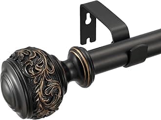 Decorative Window Curtain Rod 1-Inch Diameter with Modern Design Floral Carved Ball Finials, Drapery Curtain Pole Extends from 72 to 144 Inches,Floral Antique Black