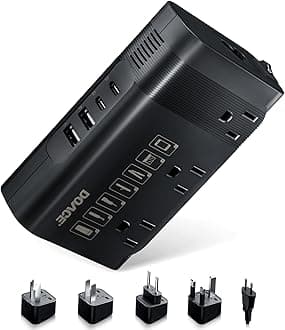 DOACE 220v to 110v Voltage Converter US to Europe: 350W 220 to 110 Voltage Converter for European Travel - International Power Adapter Plug Combo Step Down Transformer Black