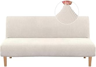 H.VERSAILTEX Armless Futon Cover Stretch Sofa Bed Slipcover Protector Elastic Feature Rich Textured High Spandex Small Checks Jacquard Fabric Futon Cover, Machine Washable, Ivory, One