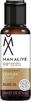 Beard Oil for men by Man Alive 99% Natural skincare 50ml with Oatmeal, Argan Oil, Jojoba Oil & Almond Oil, gifts for men softens facial hair mens gifts birthday gifts for him (Leather & Oud)