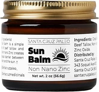 Beef Tallow Sun Balm with Non-Nano Zinc Oxide, Sunscreen Free, Unscented, Natural Mineral Sun Protection for Face & Body, Acne Safe, Moisturizer, Non Comedogenic, Organic Balm, 2 Oz