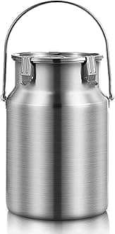 304 Stainless Steel Milk Can with Single Handle Milk Transport Bucket Wine Pail Oil Barrel Tea Canister Tote Jug with Sealed Lid and Lock Buckle for Milk Wine Oil, 5L