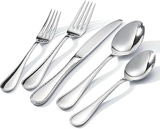 KINGSTONE Teardrop Shape 30 Piece Cutlery Set for 6, 18/10 Stainless Steel Cutlery Set, Modern Design Flatware Set for Home/Hotel/Wedding, Polished With Es
