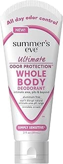 Summer's Eve Simply Sensitive Whole Body Deodorant for Women, Aluminum-Free Ultimate Odor Control Cream, 3 Oz