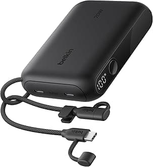 Belkin Portable Charger, Slim USB-C Power Bank 10,000mAh w/ 2 USB-C Ports, Digital Battery Display, 20W Charging Battery Pack - iPhone 17, Air, Pro, Samsung Galaxy S25, Pixel 10, iPad, & More - Black