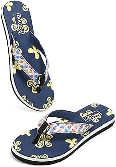 Doctor Walk Women's Butterfly Print Flip Flops with Woven Straps, Black and White, Comfortable Anti-Skid Footbed Slipper
