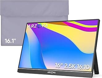 ARZOPA 16" 2.5K Portable Monitor, 2560x1600 QHD 123% sRGB IPS Display and 16.1 Portable Monitor Sleeve Case Bundle