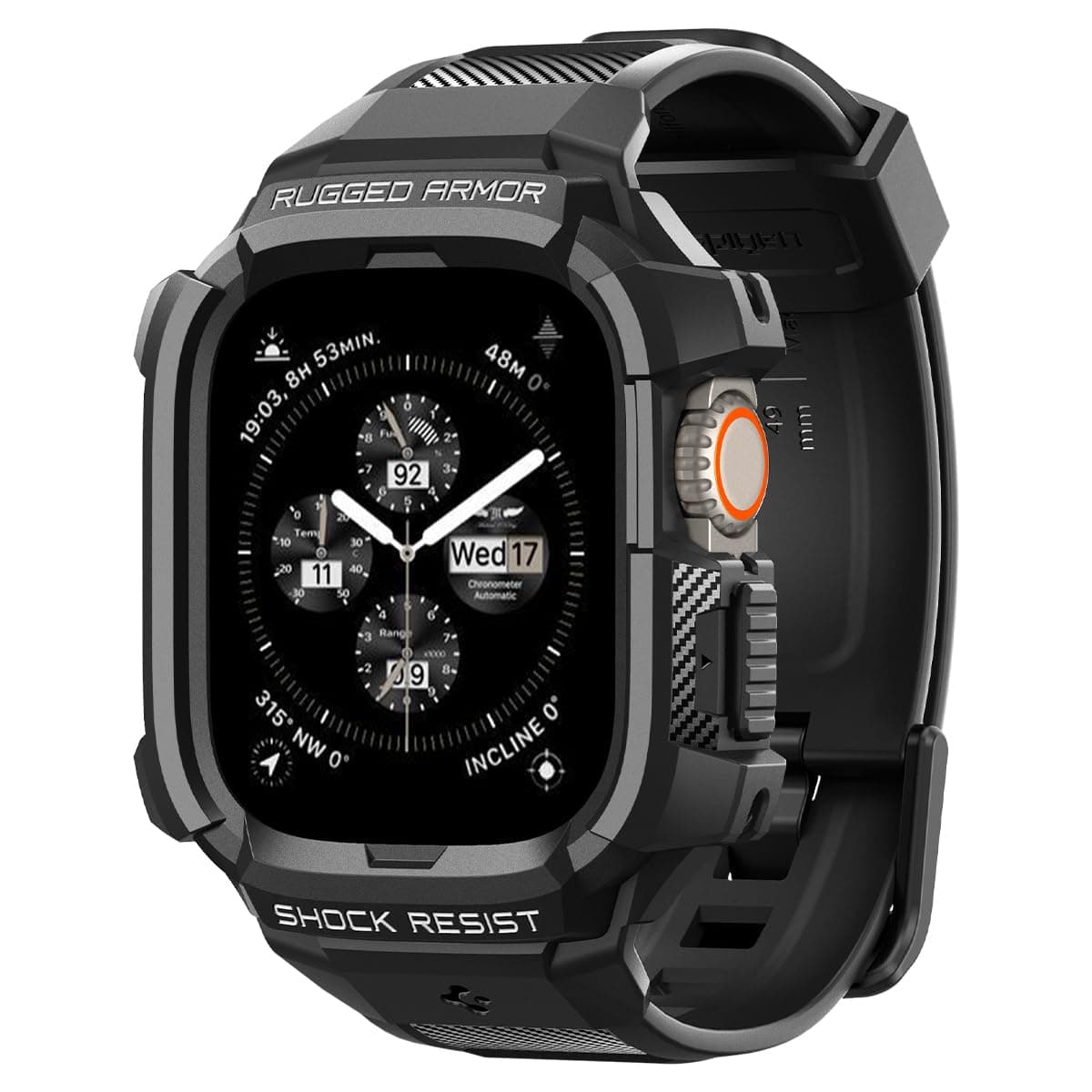 Spigen Rugged Armor Pro for Apple Watch Ultra 3/2/1 49mm Case with Strap Band, Protective TPU Cover with Strap - Matte Black