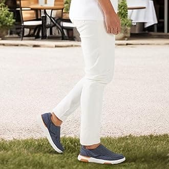 OrthoComfoot Mens Stylish Arch Support Slip-On Shoes, Comfortable Orthotic Driving Shoes with Eva+Rubber Sole, Skin Friendly Canvas Loafers for Foot Pain Denim Size 8