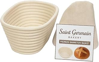 Saint Germain Bakery Premium Round Bread Banneton Basket with Liner - Perfect Brotform Proofing Basket for Making Beautiful Bread (10 inch Oval)