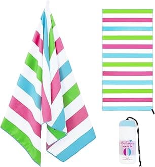 Exclusivo Mezcla Large Quick Dry Beach Towel, Microfiber Sandfree Cabana Stripe Pool Bath Swim Towel with Bag, Lightweight and Thin (Multicolor, 30x60 Inches)