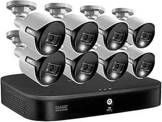 Lorex 4K Security Camera System, Ultra HD Indoor/Outdoor Wired Bullet Cameras with Motion Detection Surveillance, Active Deterrence and Smart Home Compatibility, 2TB 16 Channel DVR, 8 Cameras