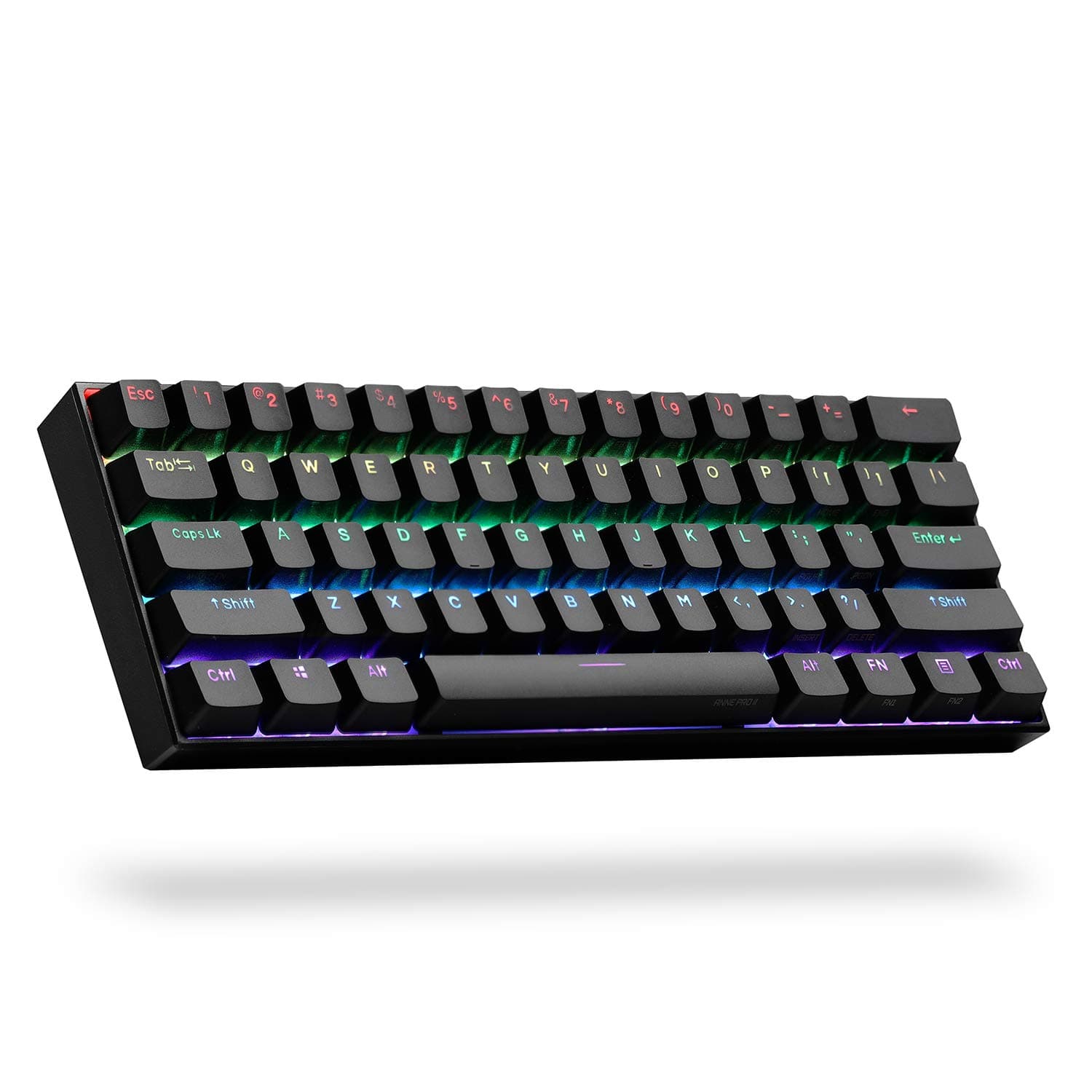 2, 60% Wired/Wireless Mechanical Keyboard (Kailh Box Red Switch/Black Case) - Full Keys Programmable - True RGB Backlit - Tap Arrow Keys - Double Shot PBT Keycaps - NKRO - 1900mAh Battery