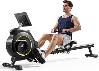 YPOO Rowing Machines, Magnetic Rowing Machines for Home Gym, 16 Levels Resistance Rowing Machine Foldable Quiet with Dual Slide Rail, 350lb Folding Rowing Machine with LCD Display Seat Cushion & App