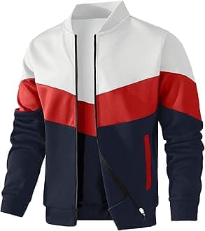 Mens Lightweight Jacket Casual Bomber Jacket Color Block Varsity Coat