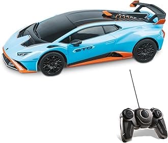 Mondo Motors, Lamborghini Huracan STO 2.4GhZ, Model in Scale 1: 24, up to 8 km/h Speed, Car Toy for Kids 63704, Azure, Scala
