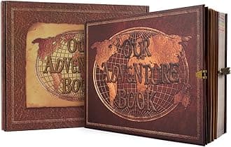 JIMBON Our Adventure Book Scrapbook 180 Pages Photo Album, DIY Handmade Memory Travel Diary Photo Book Journal Scrapbook,Embossed Letter Leather Cover for Anniversary,Wedding