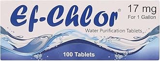 Ef-Chlor Water Purification Tablets/Pills (17 mg - 100 Tablets), Purifies 1 Gallon Water in 1 Tablet - Portable Drinking Water Treatment - Ideal for Emergencies, Survival, Travel and Camping