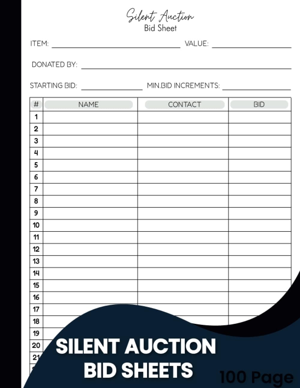 Silent Auction Bid Sheets: Streamline Bidding with Comprehensive Bidding Sheets | Charity Auction Bid Tracking, and Planning Tools|100 Page Auction Bid Form | 8.5*11 inches