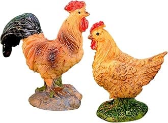 zalati Chicken Figurines 2pcs Rooster and Hen Resin Collectible Animal Figurines Decorative for Home Decor Garden Sculptures & Statues Trinket