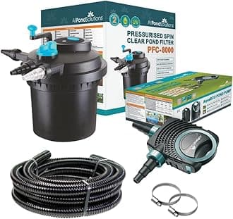 Pressurised Koi Fish Pond Filter Complete Kit with Pond Pump and UV Steriliser Light All in one - Ponds Up to 8000 litres - PFC-8000-KIT Black