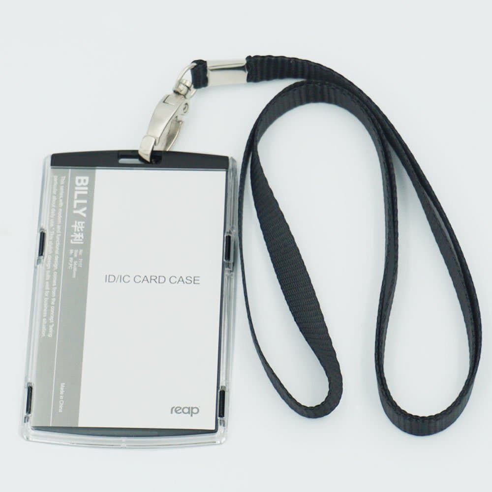Bluemoona One Set - Hard Plastic ID Card Holder Vertical Badge Retractable and Lanyard Band Neck Straps Business Id Credit Card (Black)