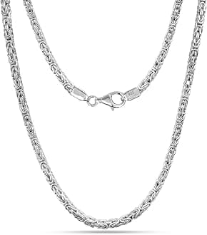 LeCalla Solid 925 Sterling Silver Classic Byzantine Necklace for Men Women | BIS Hallmarked Handmade Italian 4MM Byzantine Link Chain Necklace (18, 20, 22, 24 Inches)