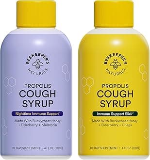 Beekeeper's Naturals Propolis Honey Cough Syrup – Adult Daytime & Nighttime Value Pack – Elderberry, Bee Propolis, Buckwheat Honey – Immune Support & Throat Soothing, Two Pack, 2 x 4 fl oz