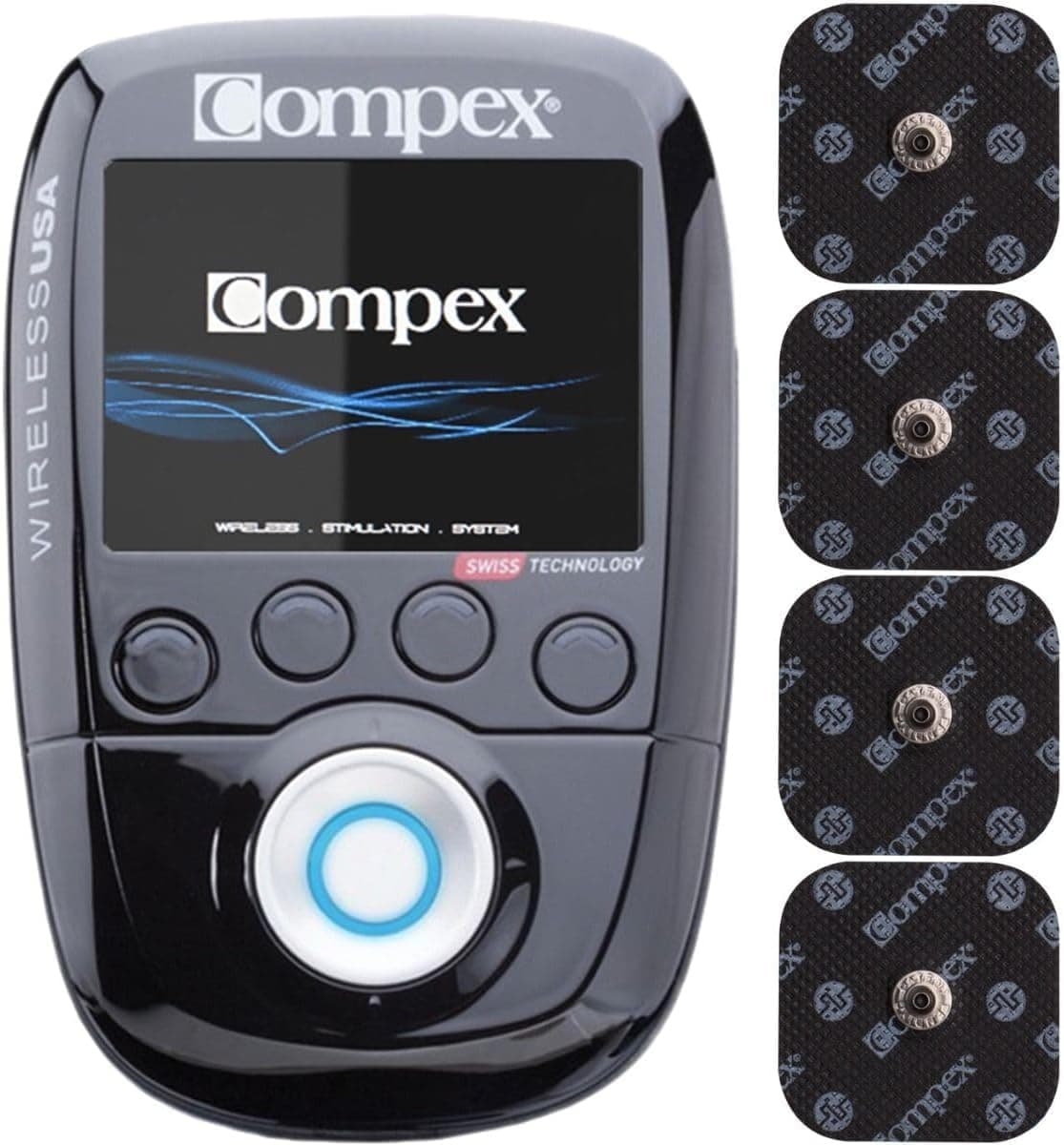 Compex Wireless USA 2.0 Muscle Stimulator w/TENS Bundle Kit: Muscle Stimulation Machine, with Snap Electrodes,Programs, Wireless PODs etc, Black