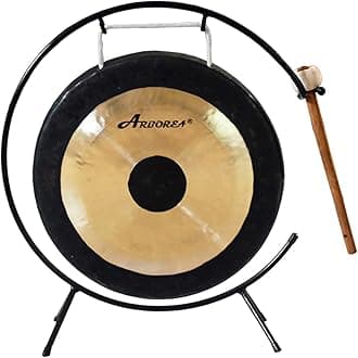 Arborea Sound Healing and Therapy Mini Gong 12" with Stand and Mallet Bronze Alloy Hand Hammered Chinese Small Table Chau Gong Home or Office